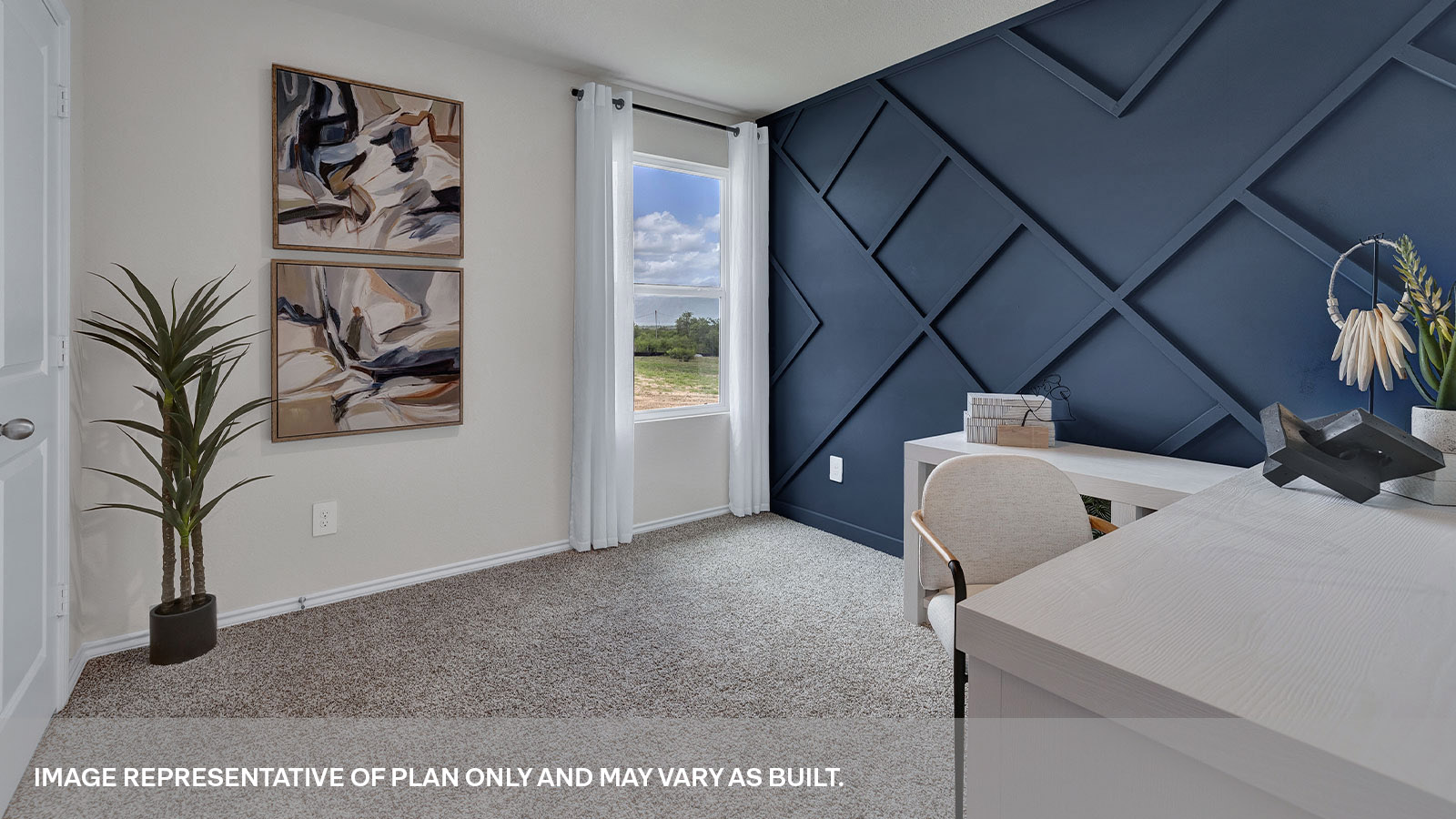 Bedroom with carpeting and one window.