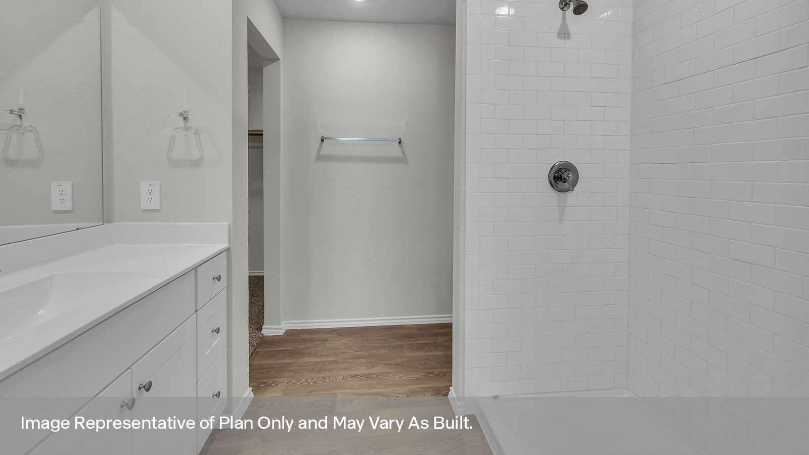 Main bathroom with single sink vanity.