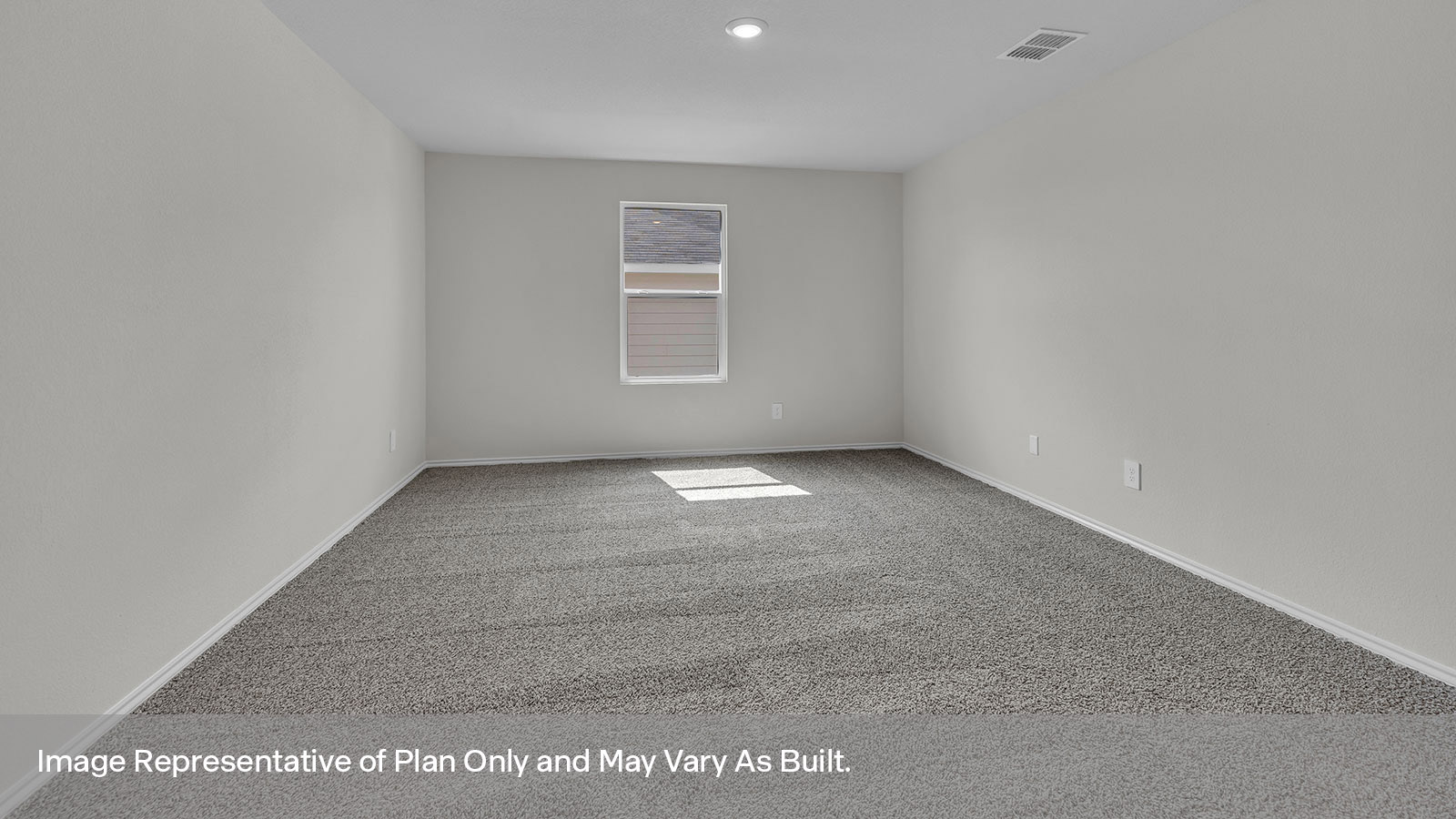Main bedroom with carpeting and one window.