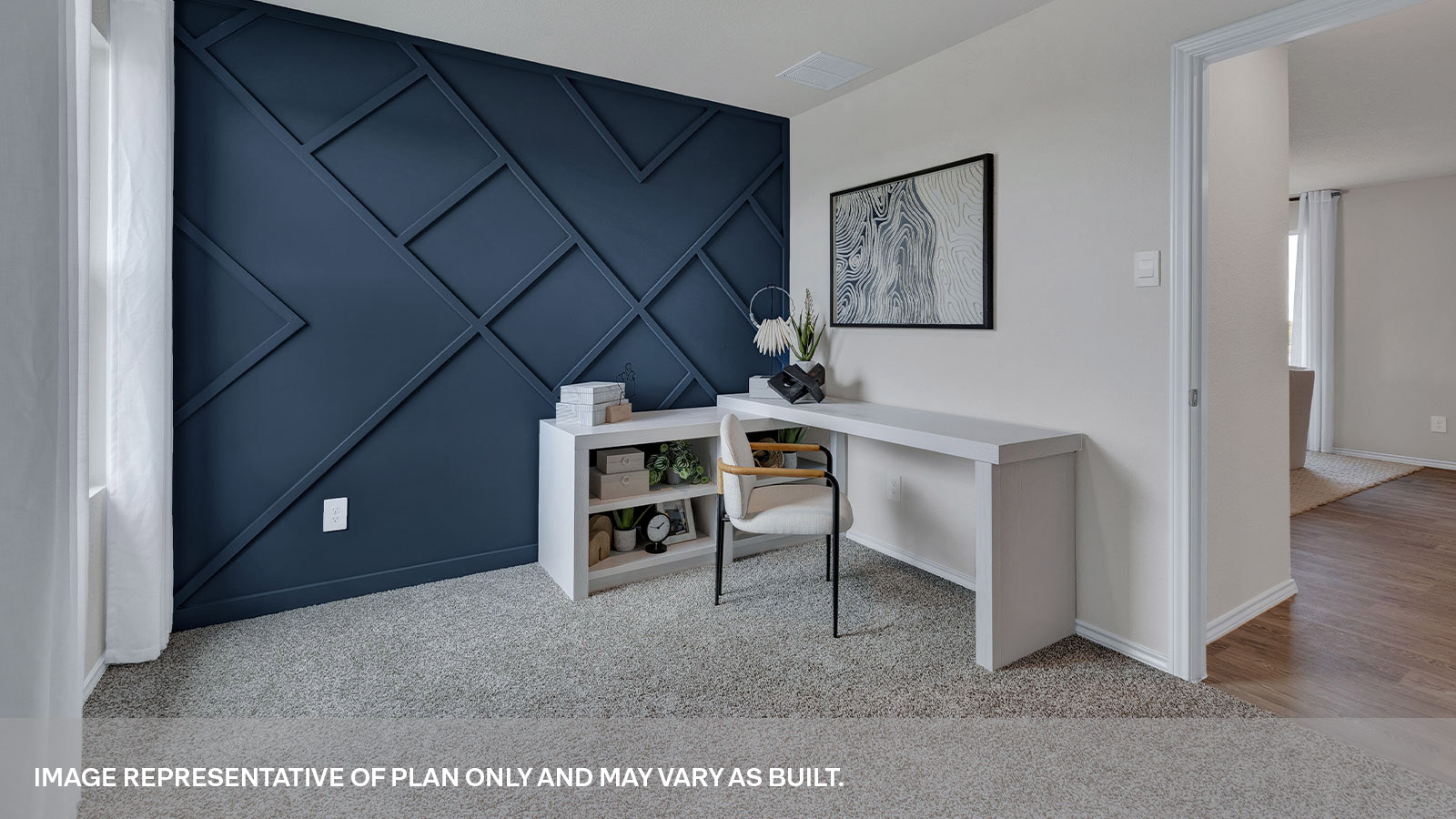 Bedroom with carpeting and one window.