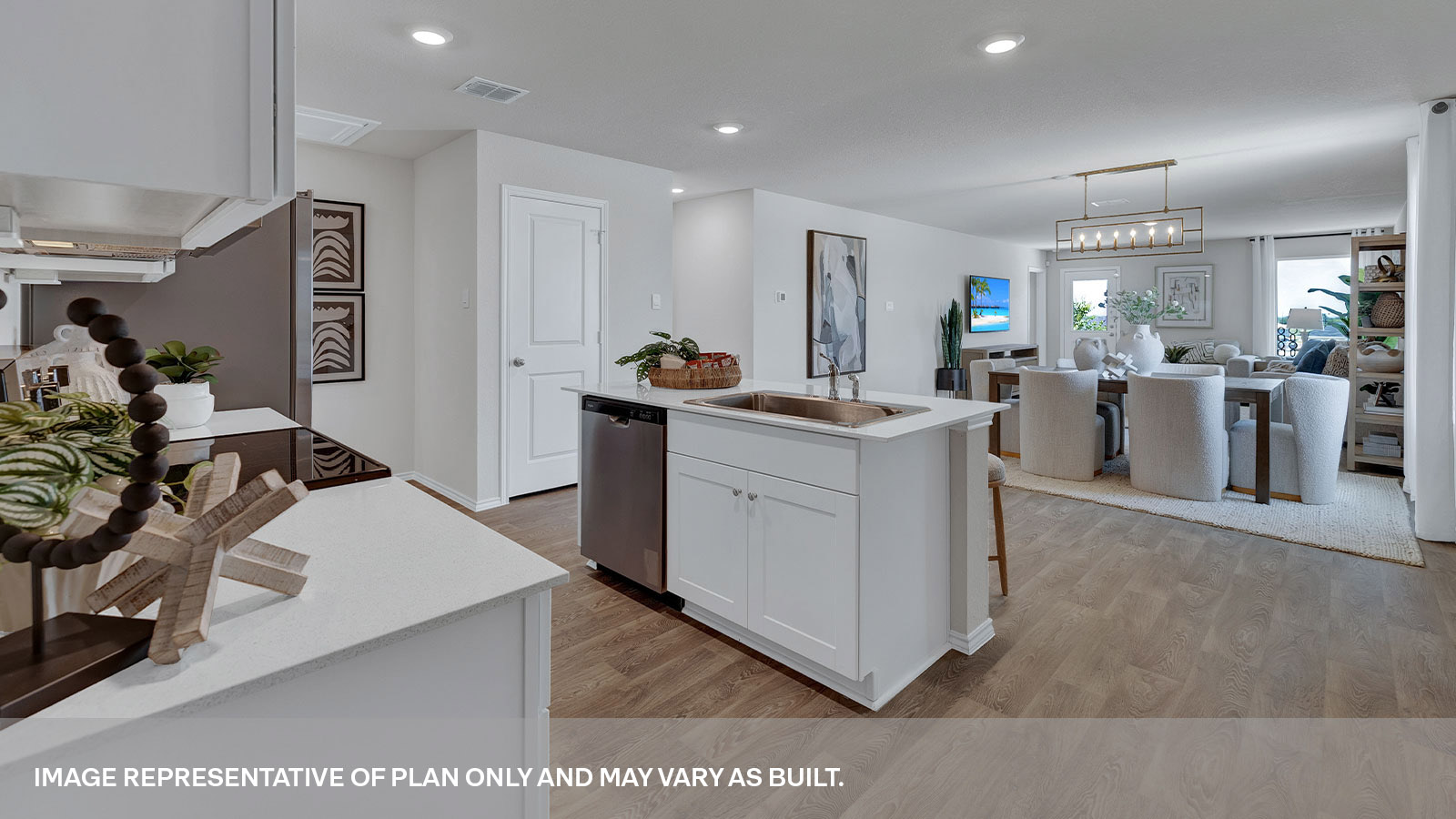 Kitchen island overlooking the dining room.