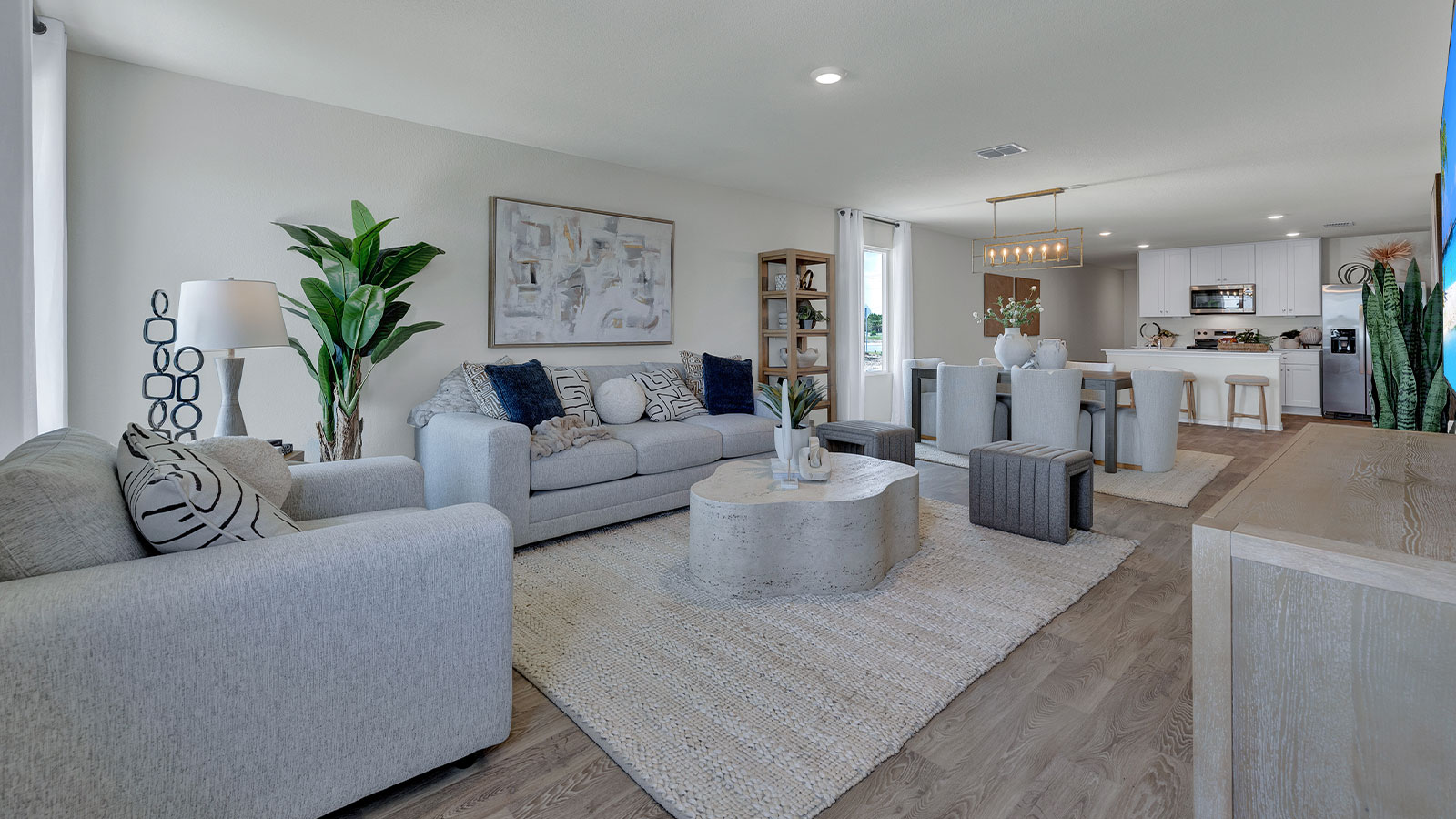 Living room with vinyl flooring and one window.