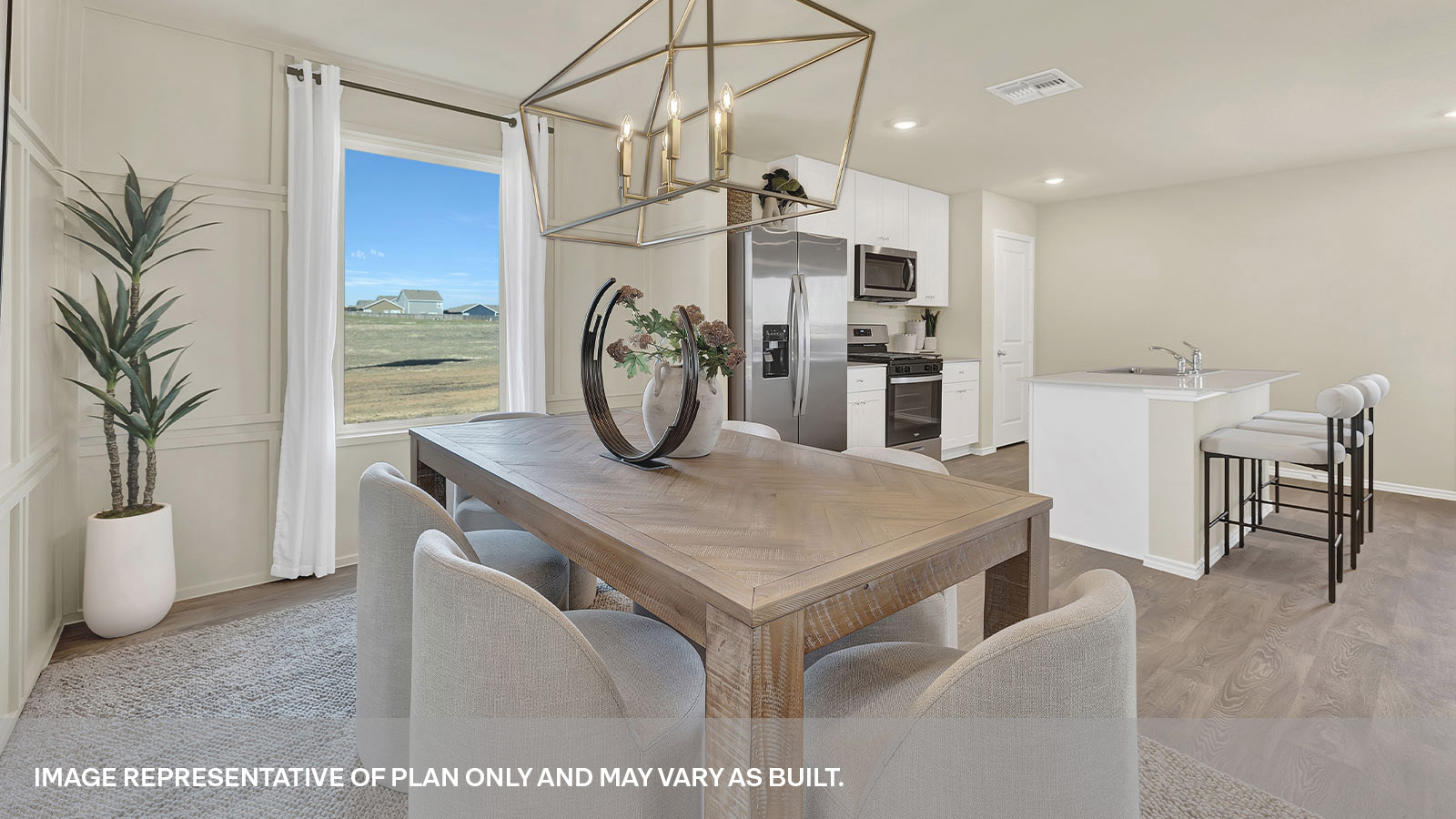 Dining room and living room with vinyl flooring and 1 window.