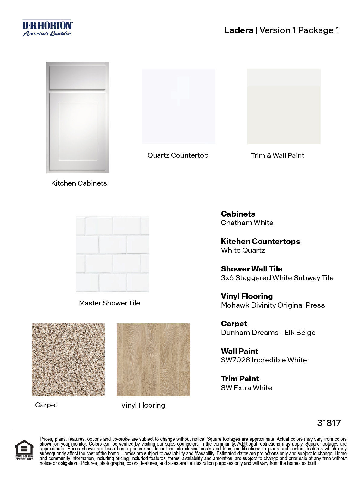 Ladera Version 1 Package 1 White Cabinets with hardware and quartz kitchen countertop