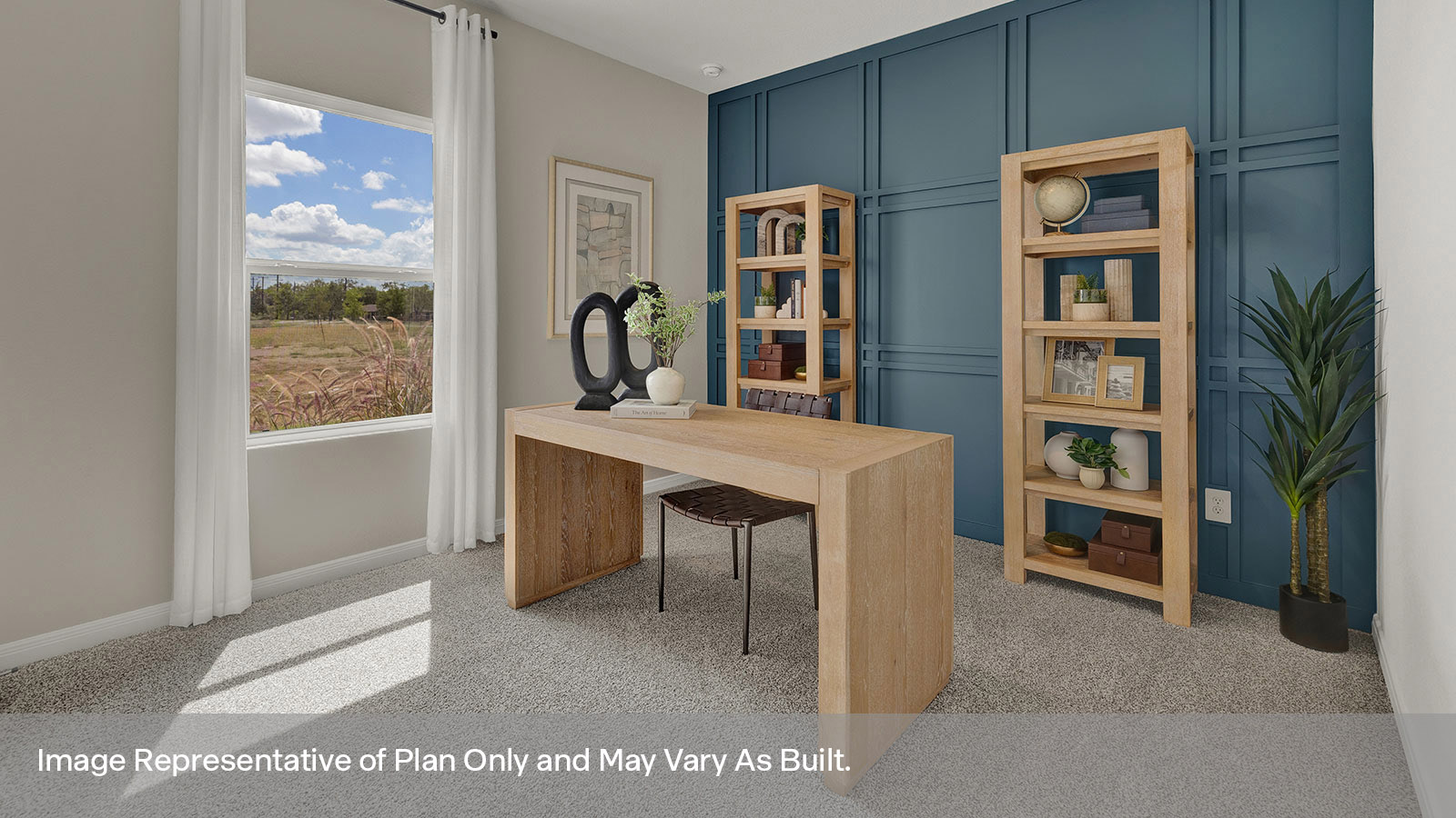 Front bedroom with carpeting and one window.