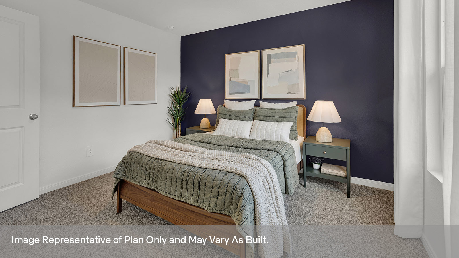 Bedroom with carpeting and one window.