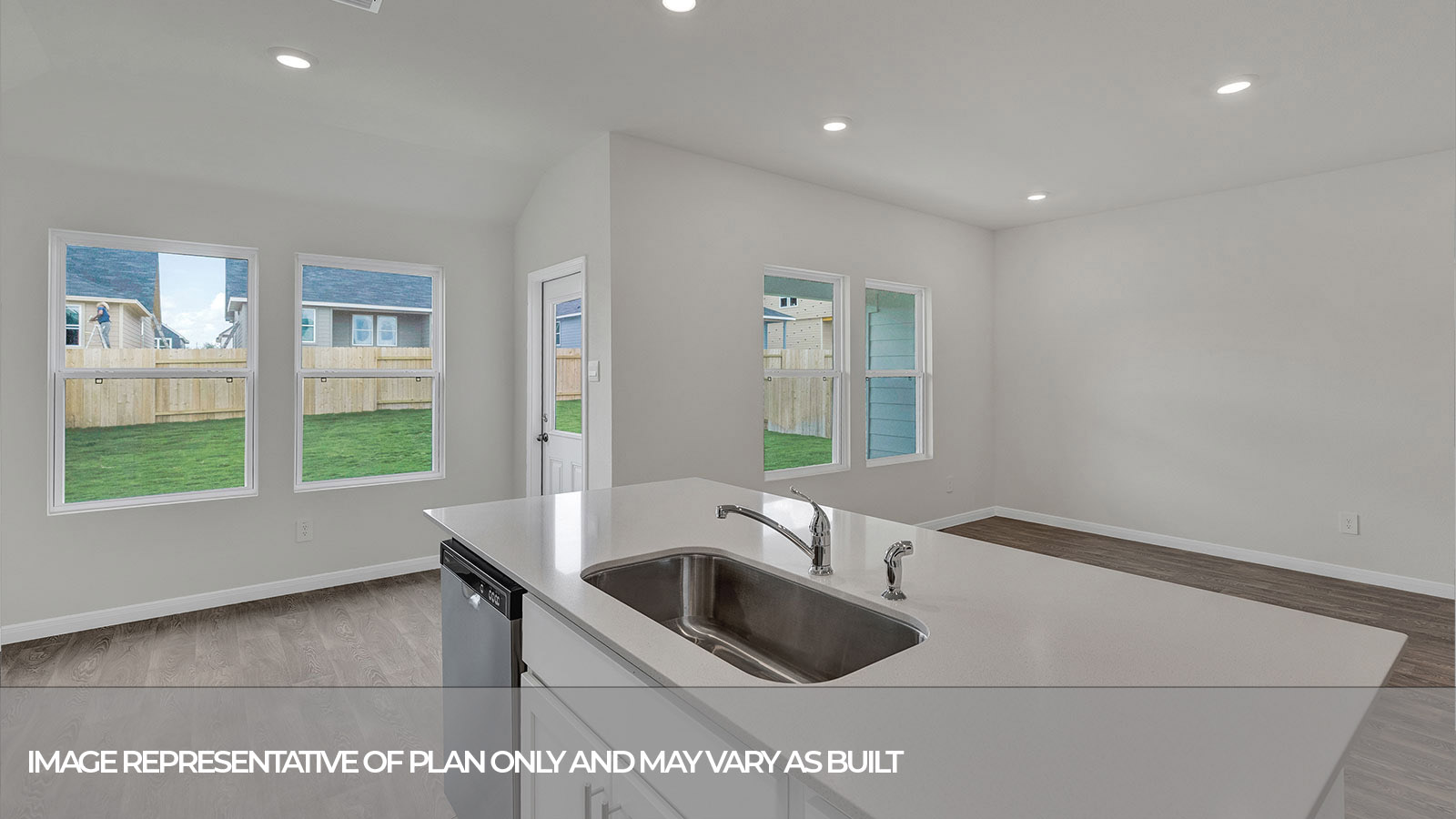 Kitchen island overlooking the living room entry hallway.