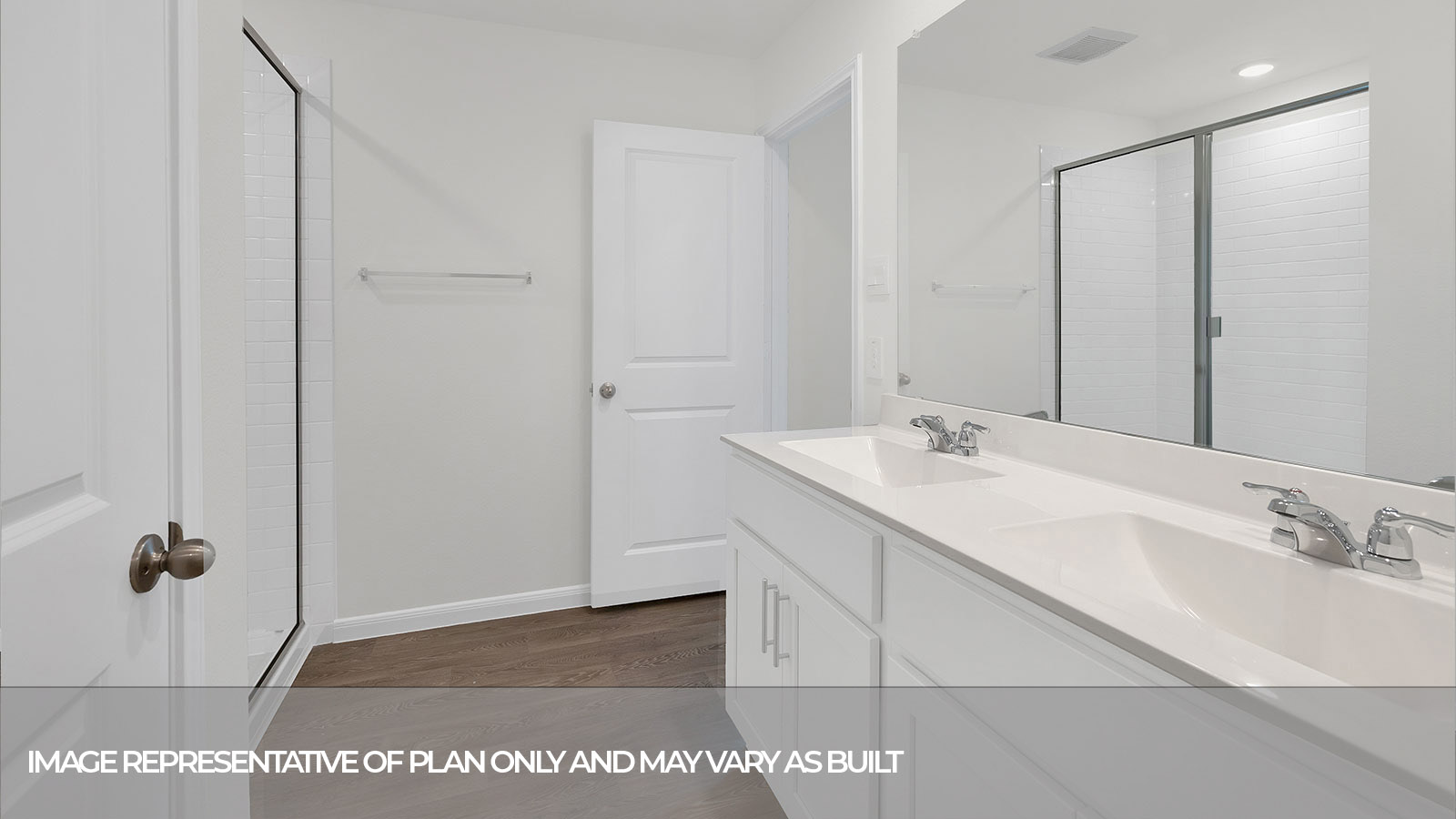 Double sink vanity and closet.