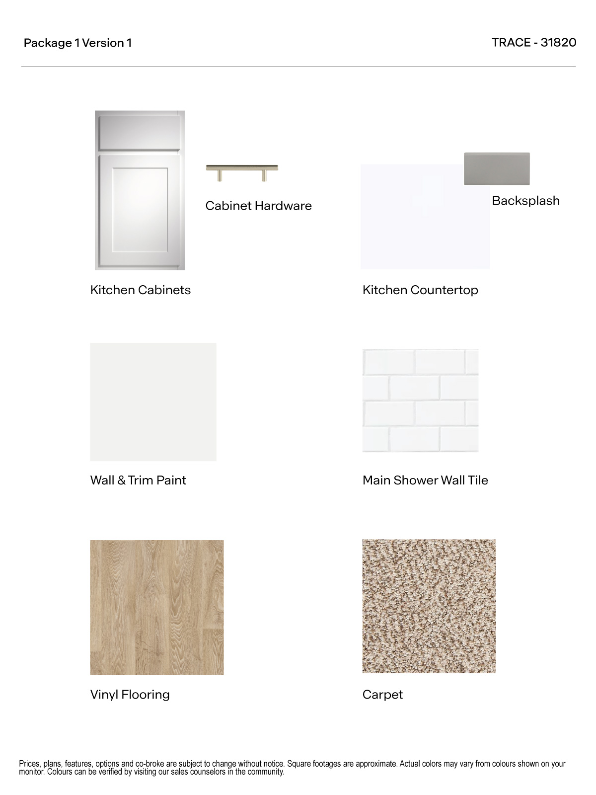Trace Version 1 Package 1 White Cabinets with hardware and quartz kitchen countertop