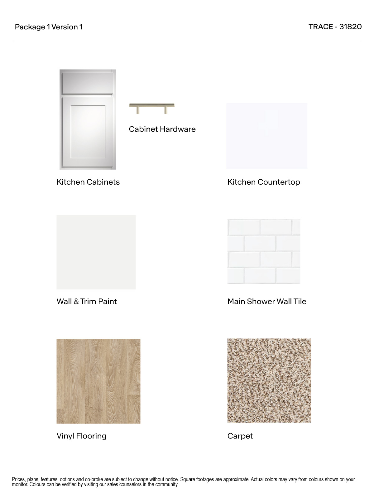 Trace Version 1 Package 1 White Cabinets with hardware and quartz kitchen countertop