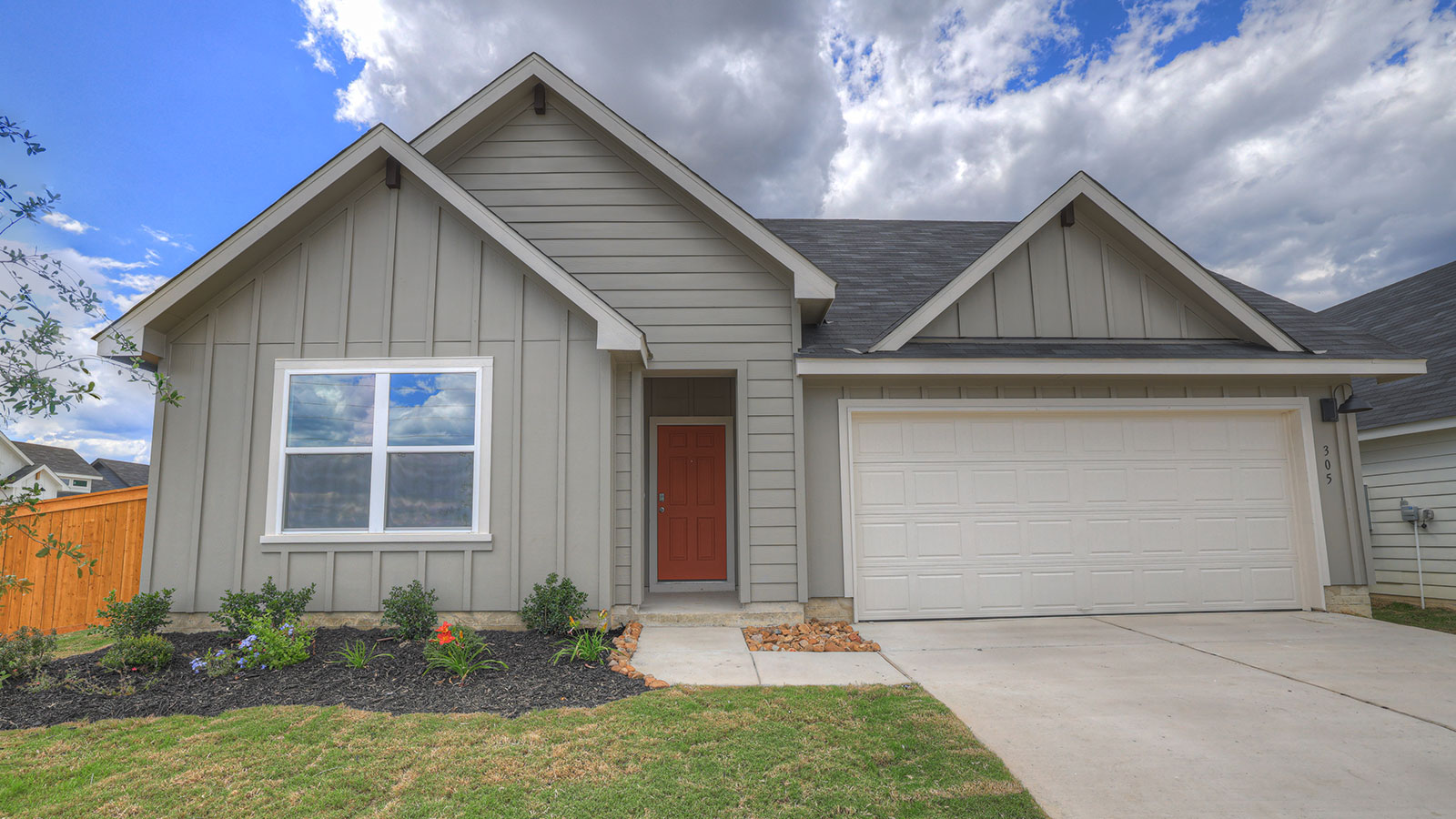 Lakeway floorplan F elevation with farmhouse exteriors.