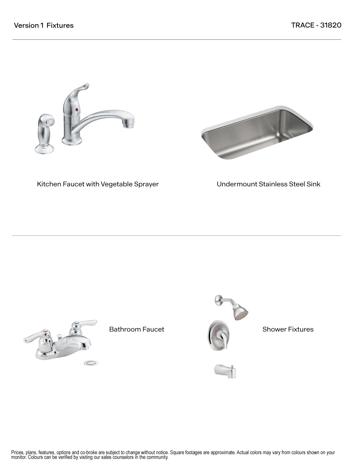 Trace Version 1 Kitchen fixture with vegetable sprayer, undermount sink and Bathroom Fixture Two Lever