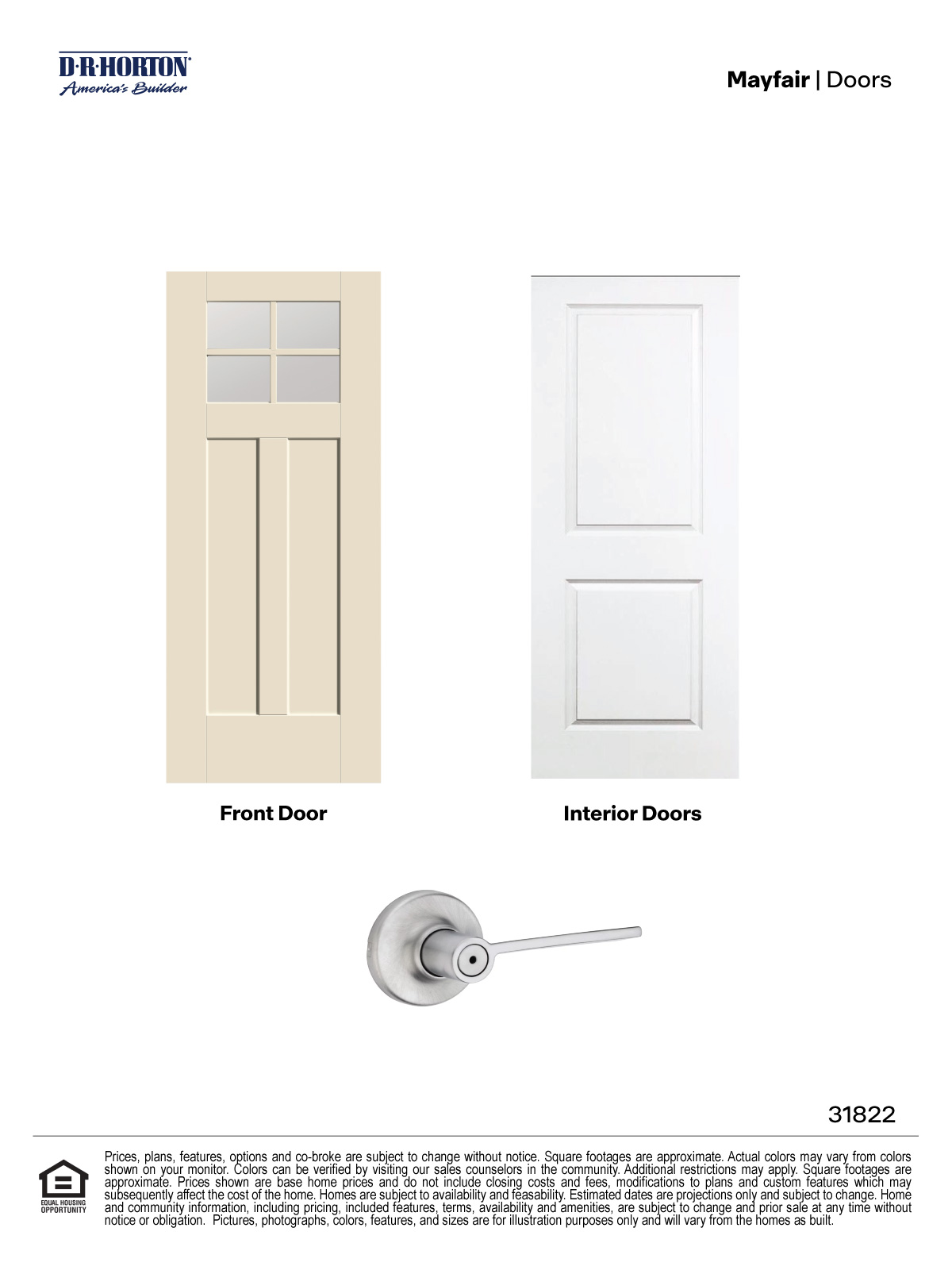 Mayfair Version 1 doors product package and satin nickel hardware.