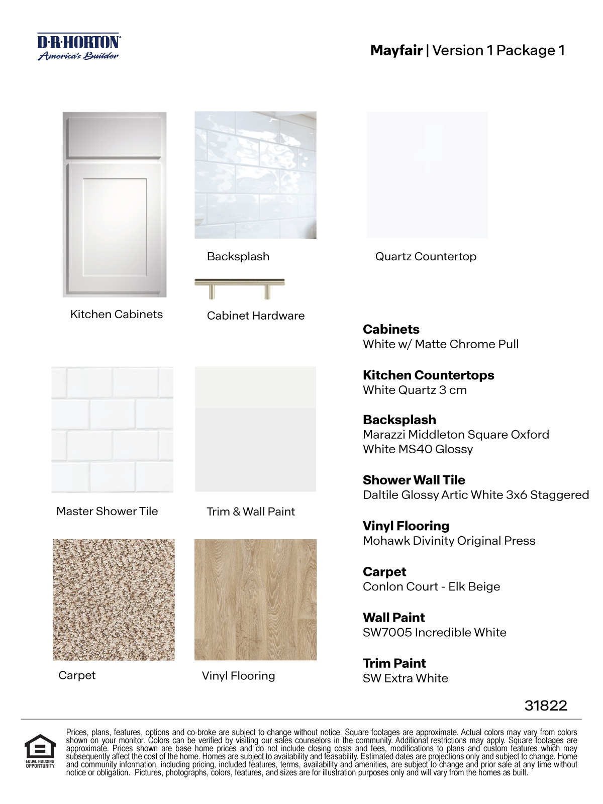 Mayfair Version 1 Package 1 white cabinets with hardware backsplash and quartz countertops.