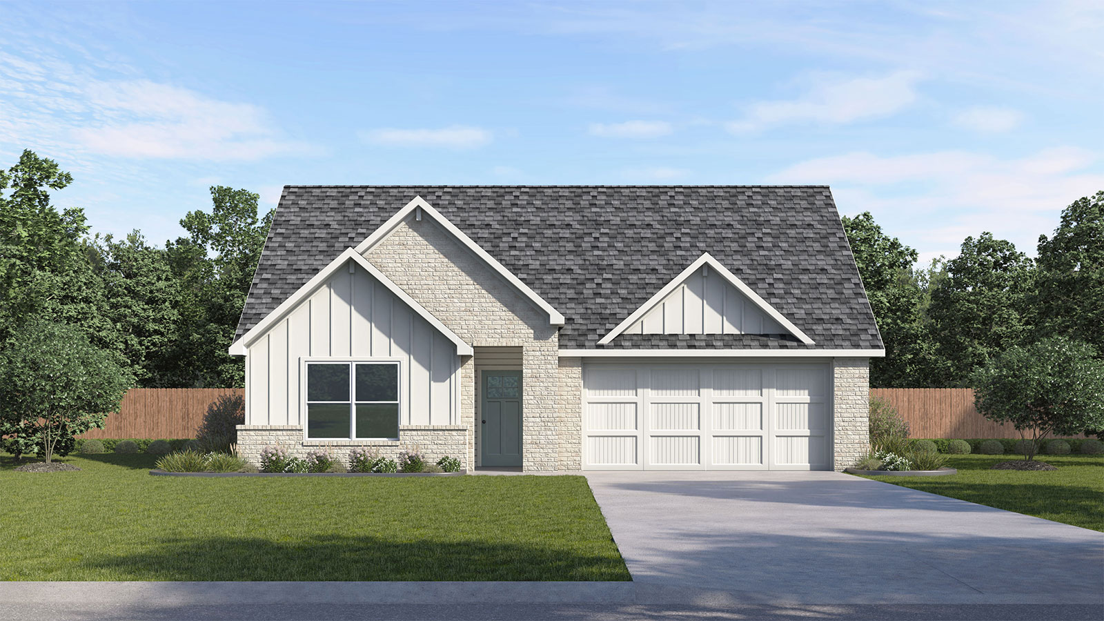 The Lakeway floorplan F elevation rendering.