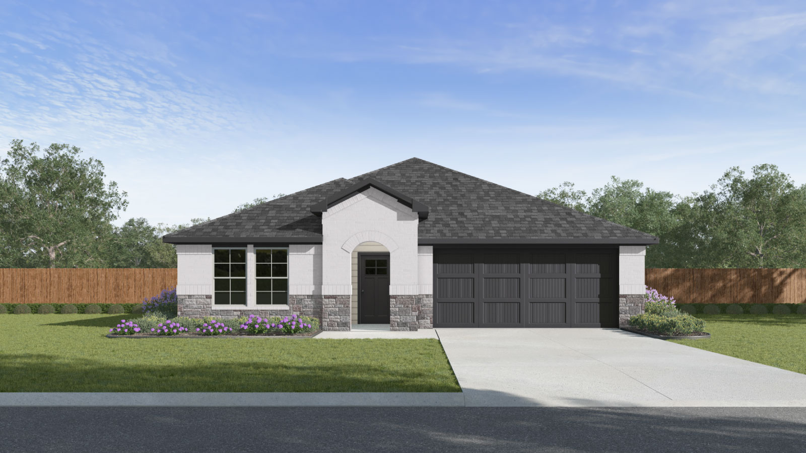 The Lakeway floorplan B elevation rendering.