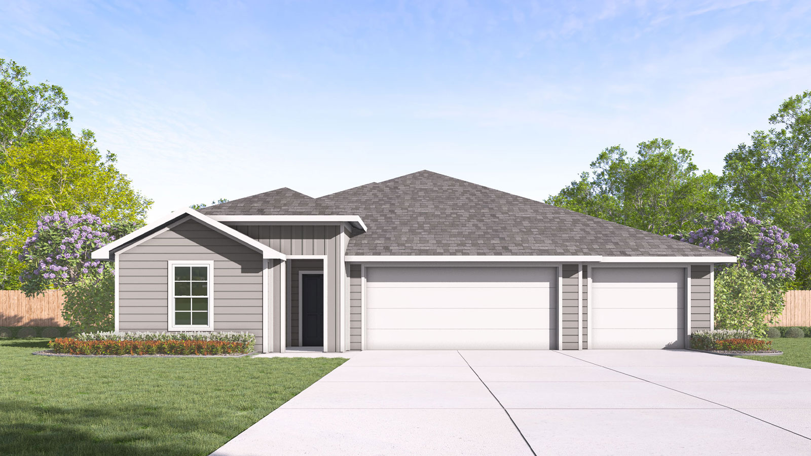 Courtland Floorplan J elevation 4 bedroom 3 bath 3 car garage 3 car garage