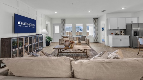 Irving Floorplan Family Room and Kitchen island