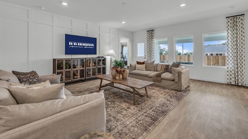 Irving Floorplan Family Room and Kitchen island