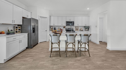Irving Floorplan Family Room, Dining Room and Kitchen