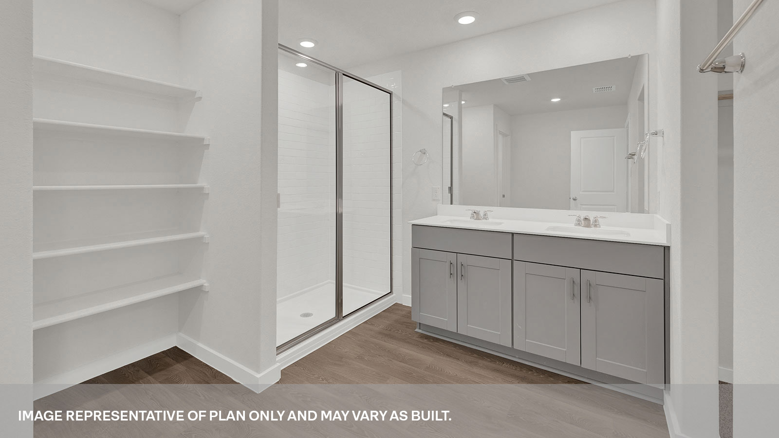 Sonoma Oaks Dean Floorplan Bathroom 1 Shelving and Shower