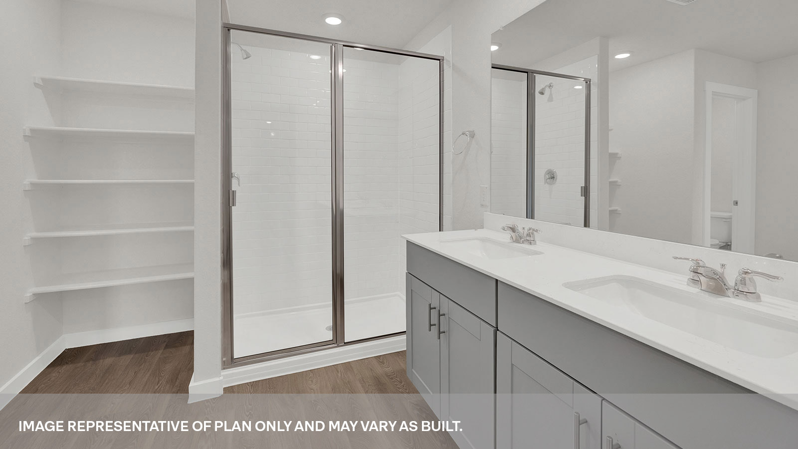 Sonoma Oaks Dean Floorplan Bathroom 1 Shelving and Shower