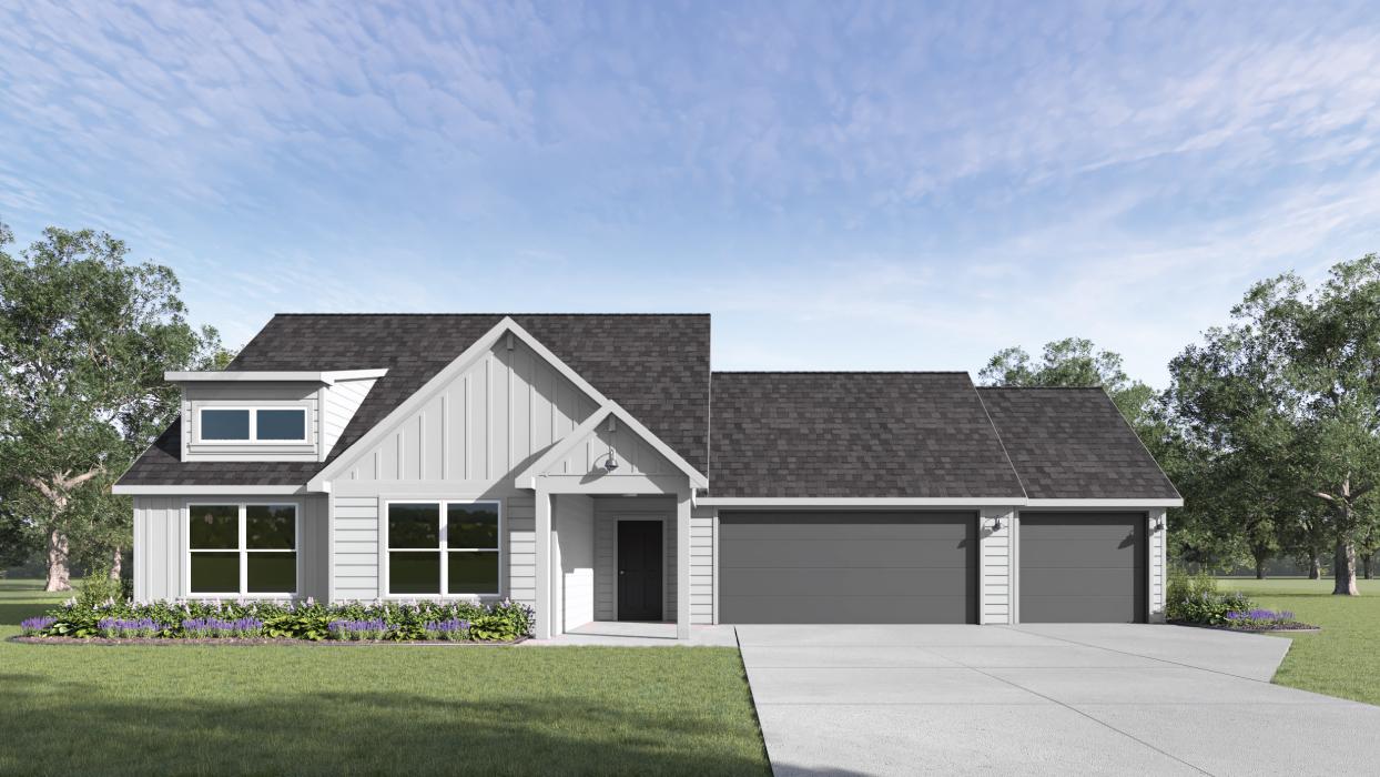 Dean D Elevation Floorplan  3 bedroom 2 bath three car garage