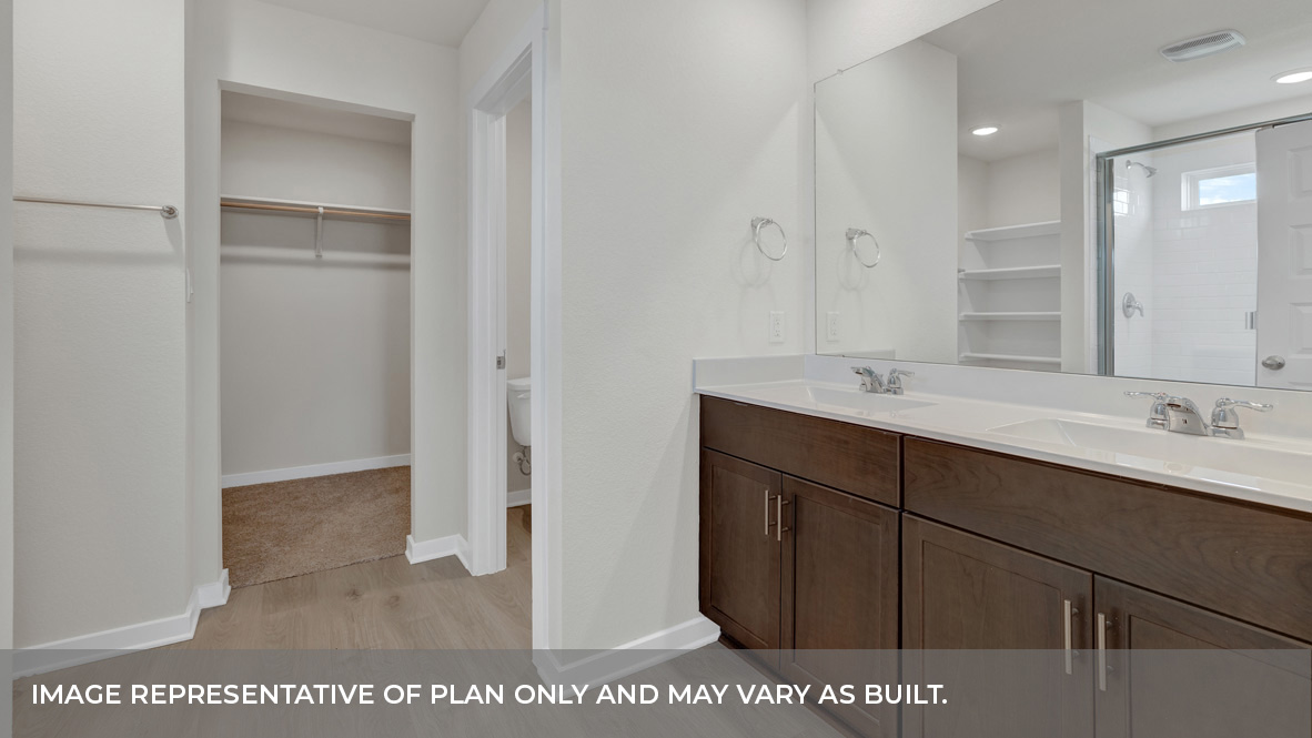 Sonoma Oaks  Frisco Floorplan Bathroom 1 sink and bedroom 1 closet