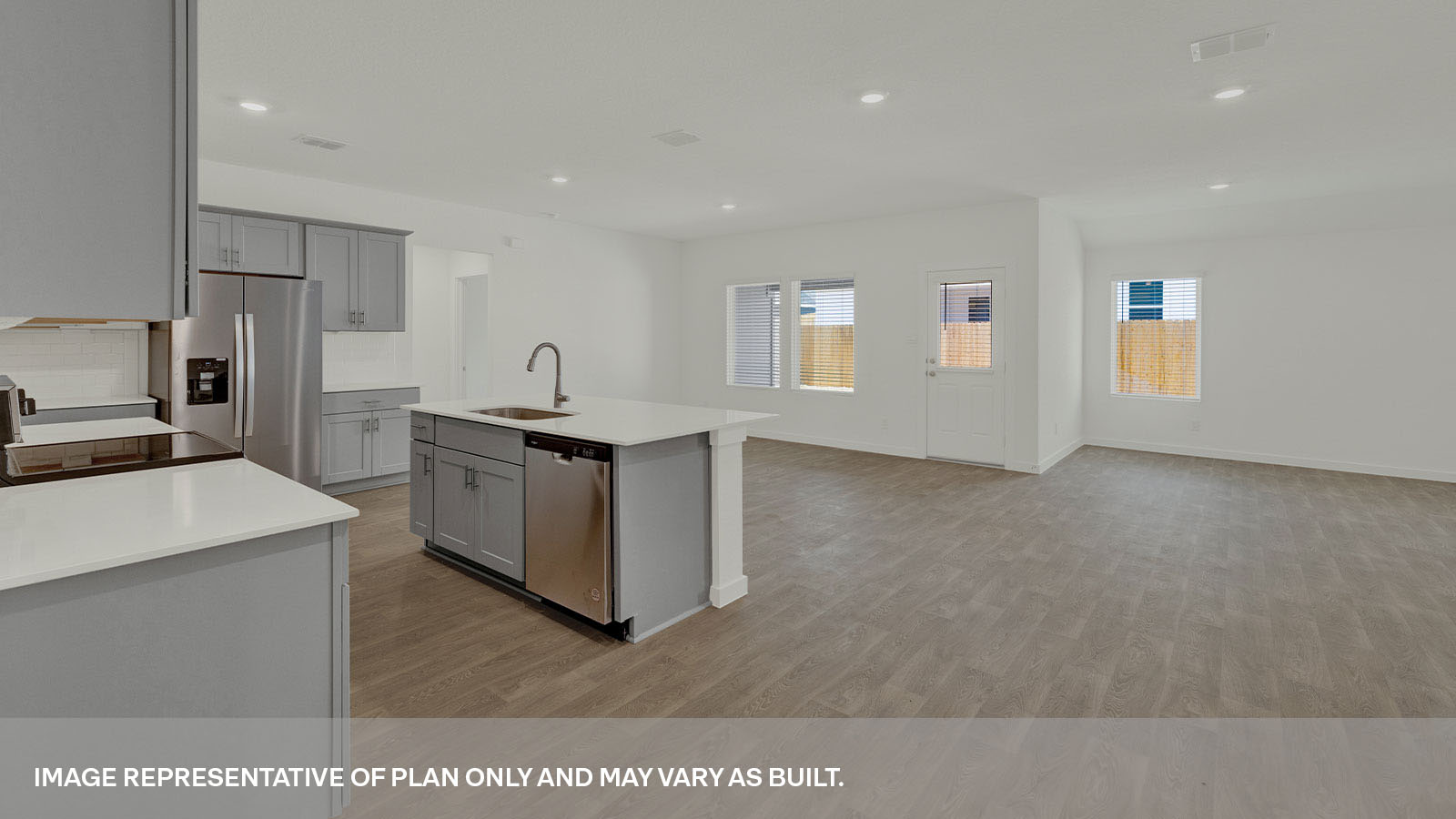 Sonoma Oaks Garland Floorplan Kitchen Island and Dining Room and Family Room