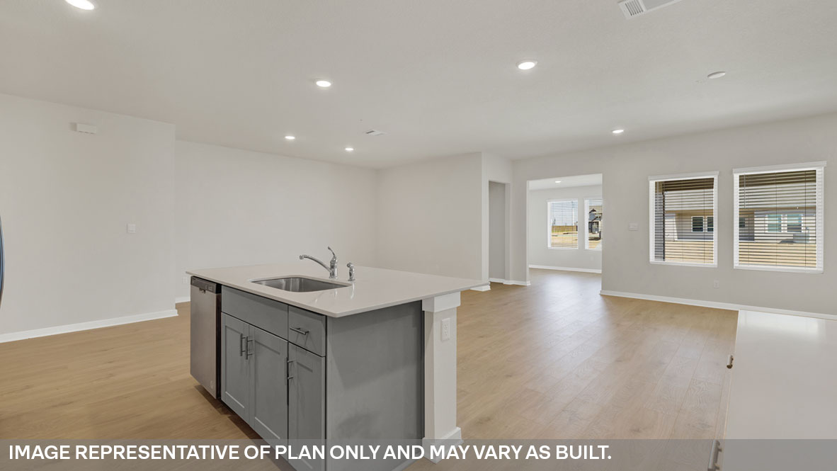 Sonoma Oaks Holden Floorplan Kitchen Island overlooking the family room