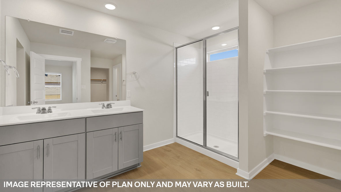 Sonoma Oaks Holden Floorplan Bathroom 1 shower and shelves