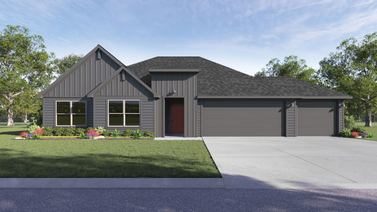 Sonoma Oaks Holden Floorplan F Elevation Rendering Photo 4 bedroom 2 bath 3 Car Garage
