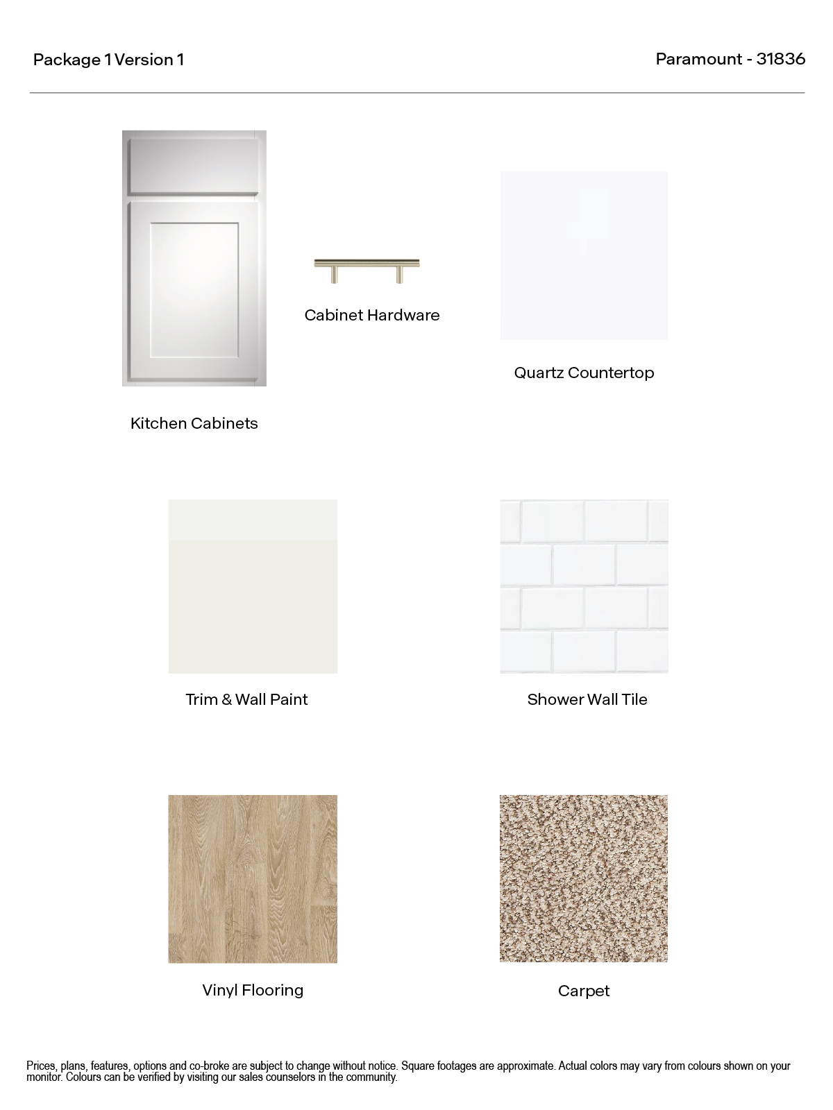 Paramount Version 1 Package 1 White Cabinets with hardware and quartz kitchen countertop