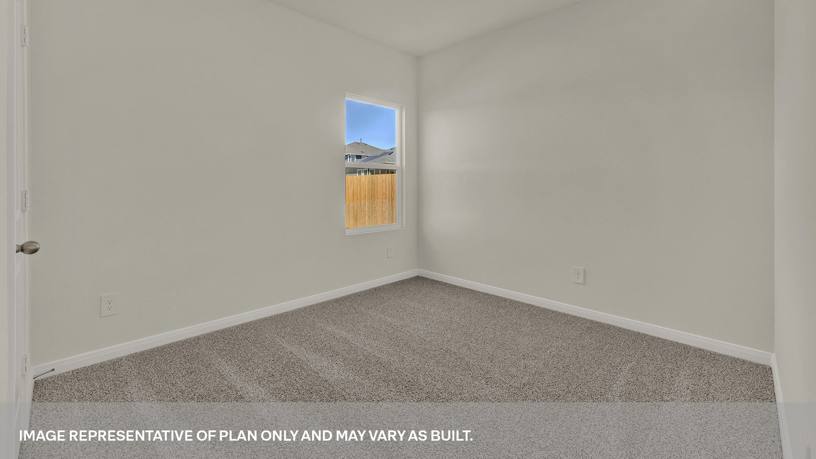 Secondary bedroom with carpeting and one window.