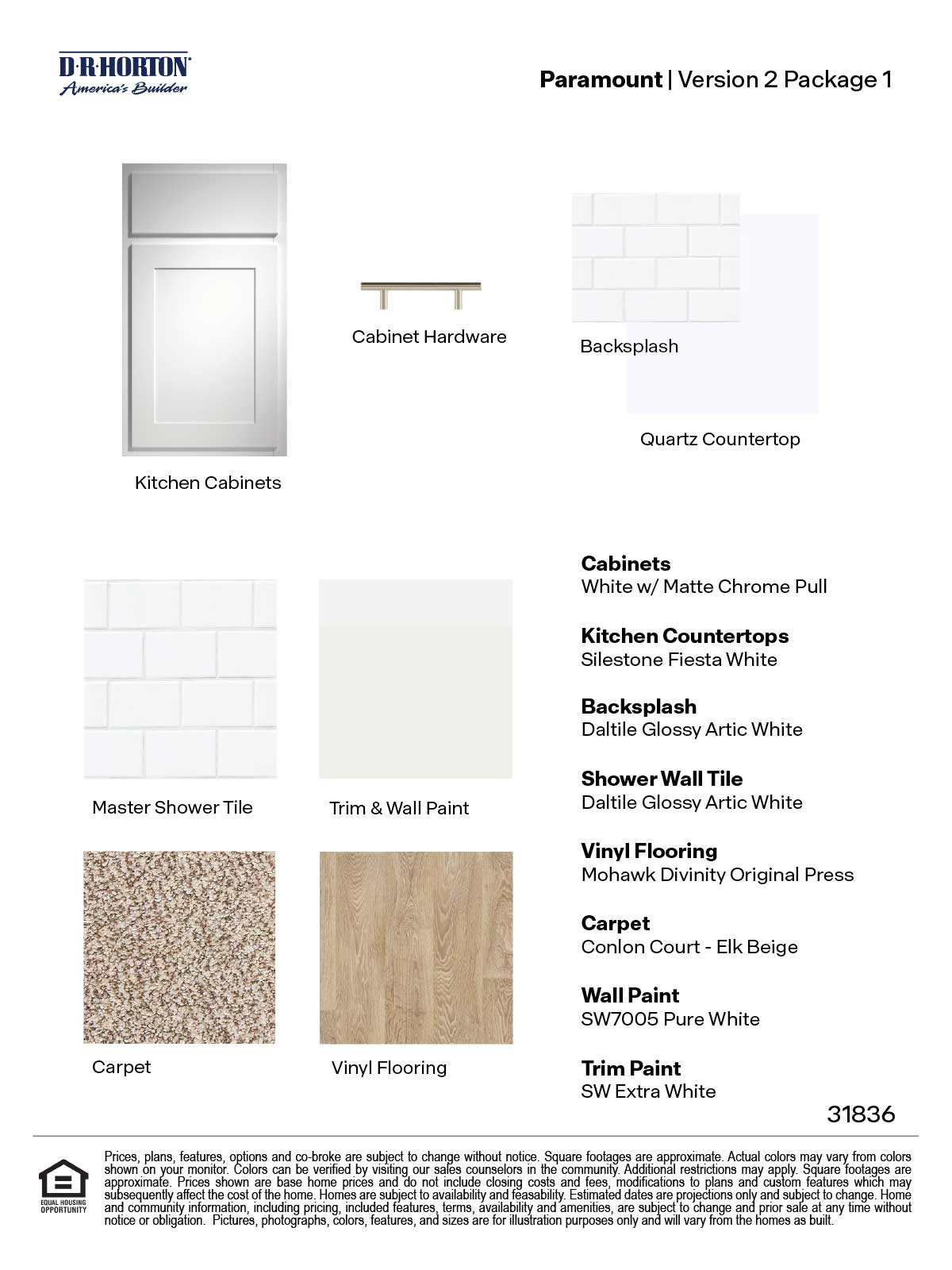 Paramount Version 1 Package 1 White Cabinets with hardware and quartz kitchen countertop