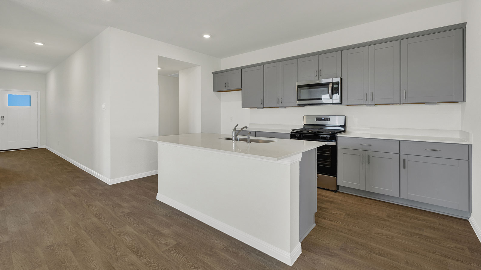 kitchen with gray cabinets