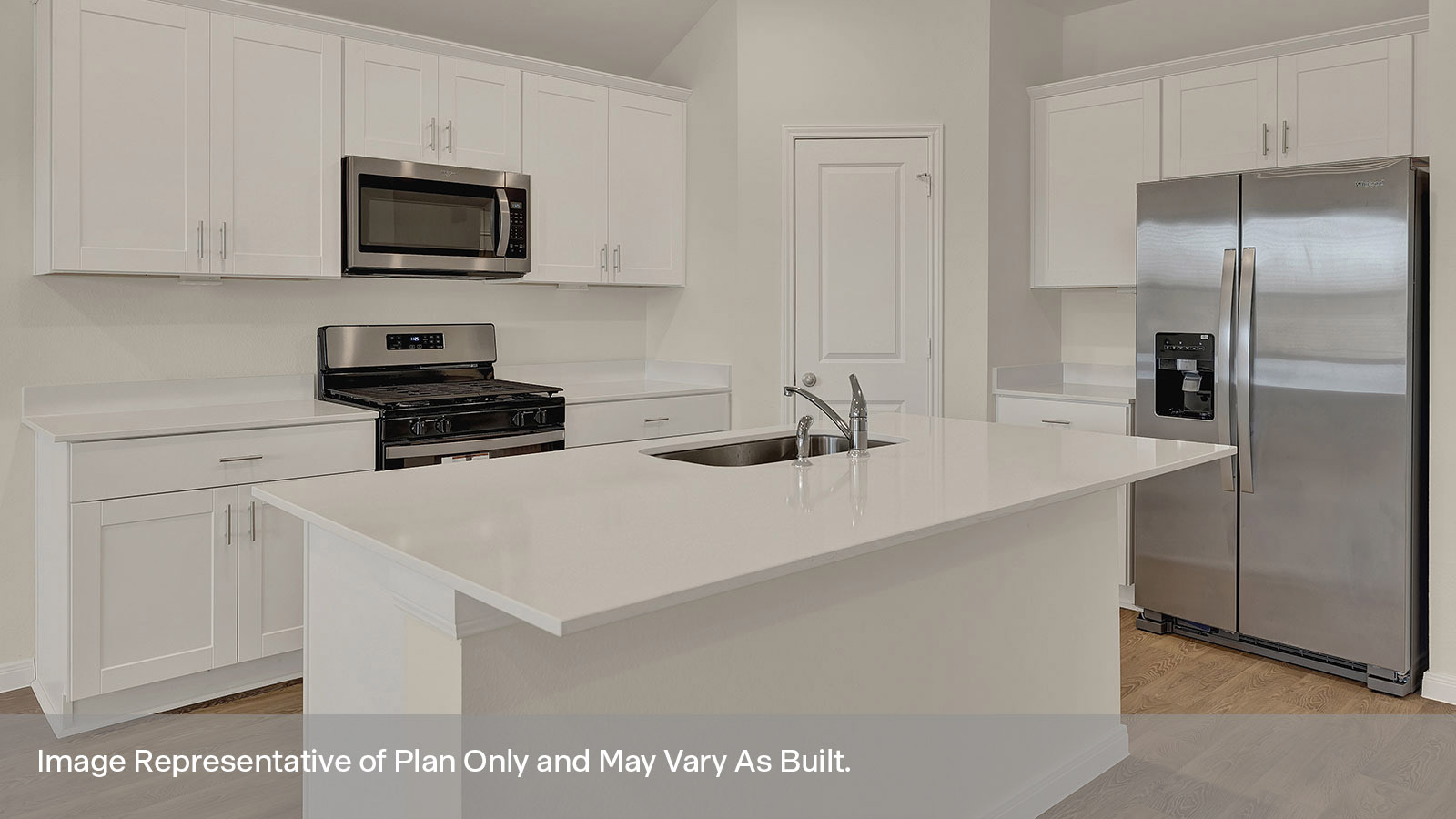 Kitchen with kitchen island with granite countertops and kitchen sink.