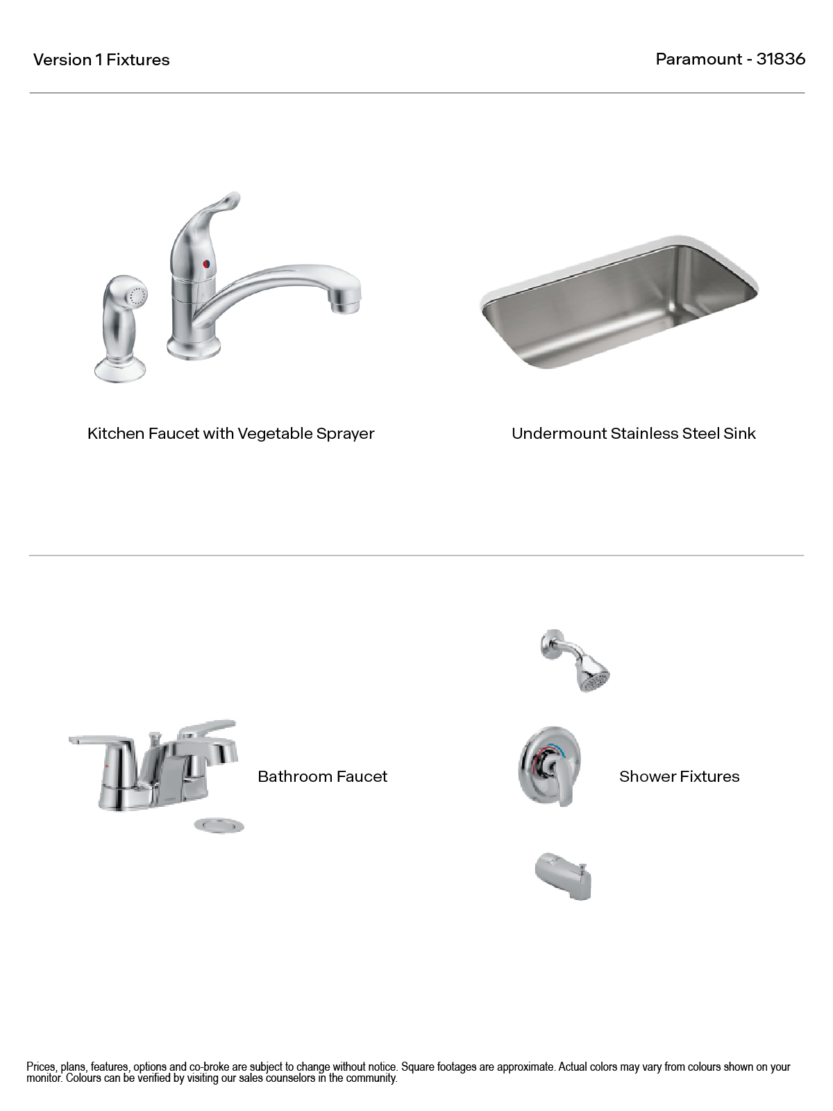 Paramount Version 1 Kitchen fixture with vegetable sprayer, undermount sink and bathroom fixture two lever