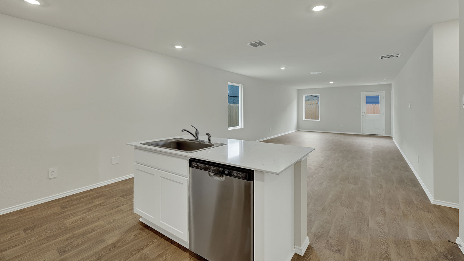 Kitchen island overlooking the dining room.
