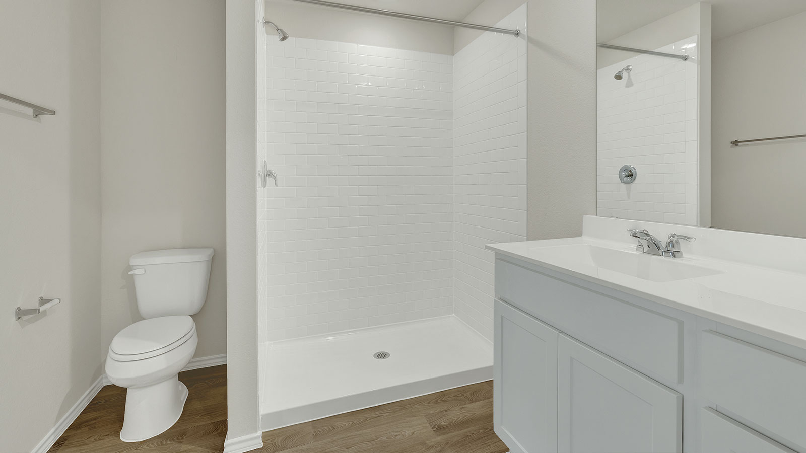 Main bathroom with single-sink vanity.