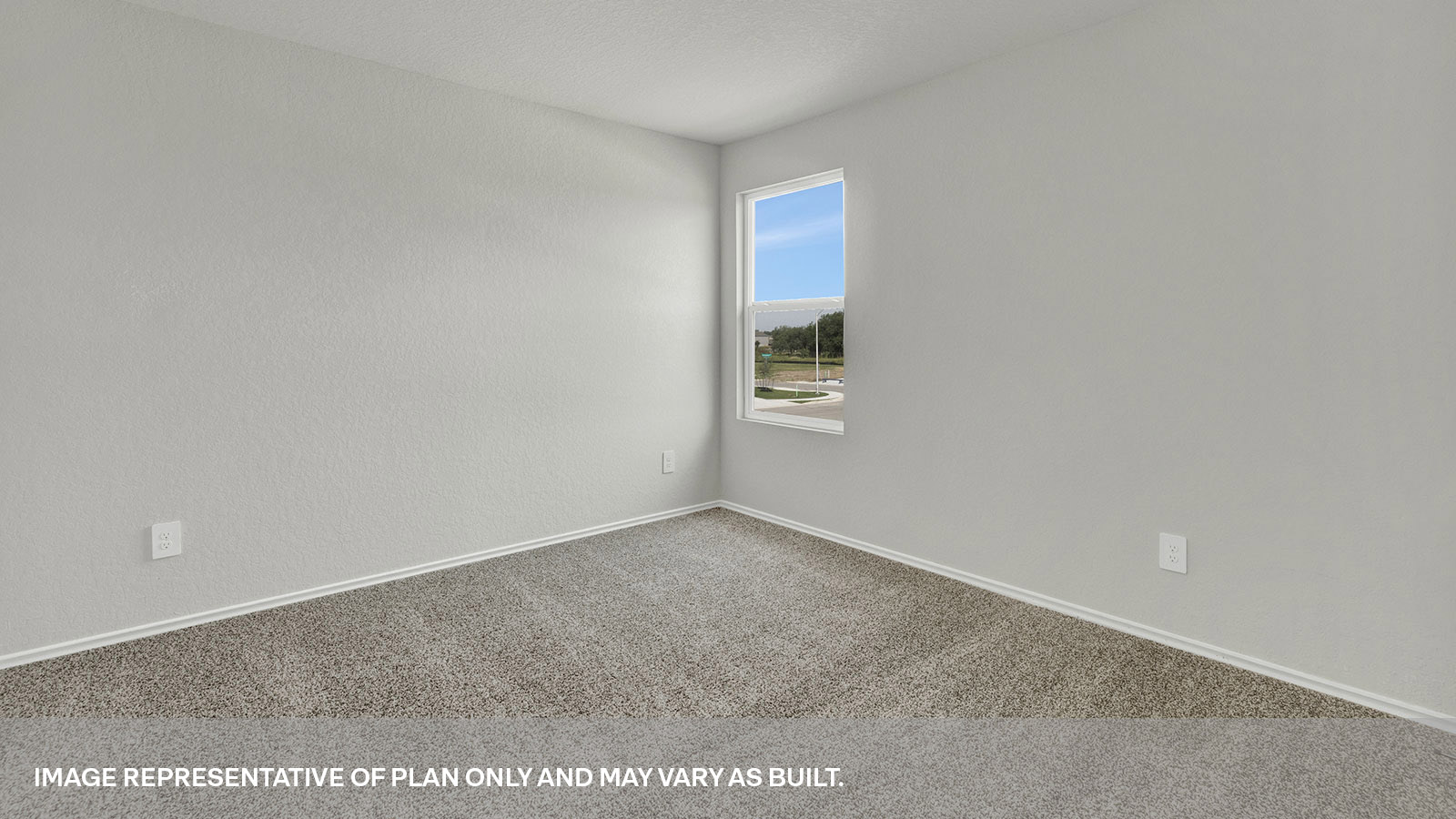 Secondary bedroom with carpeting and one window.