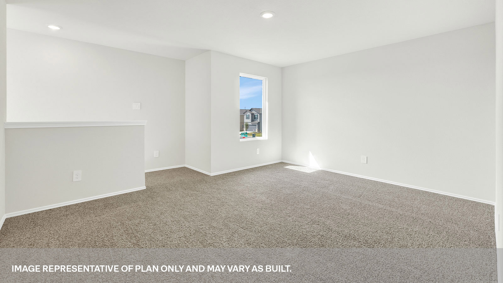 Gameroom with carpeting and one window.