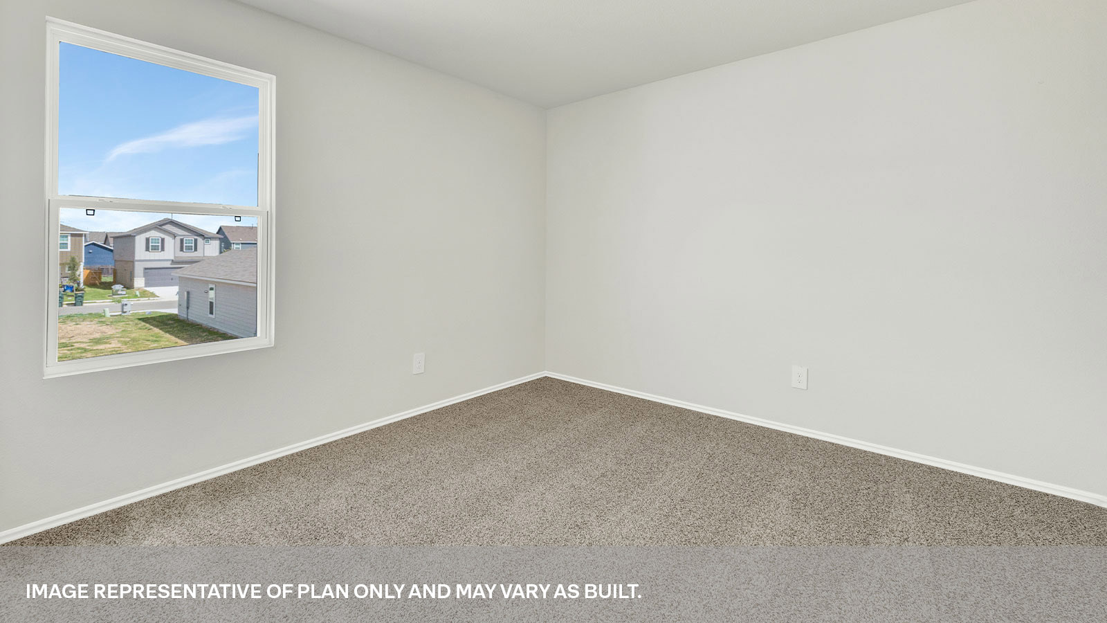 Secondary bedroom with carpeting and one window.