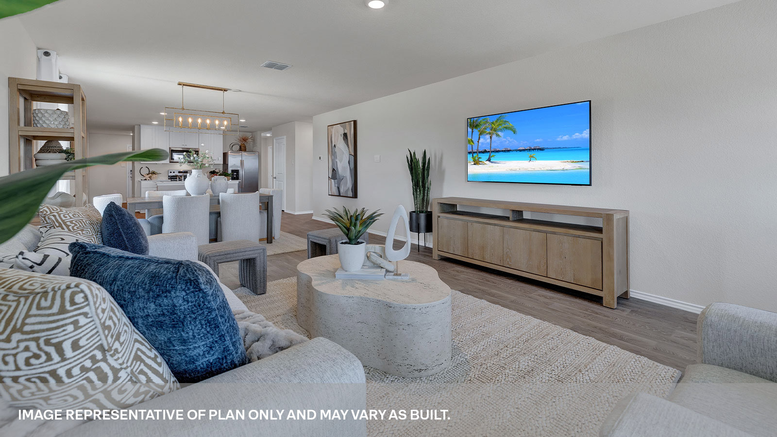 Living room with vinyl flooring.