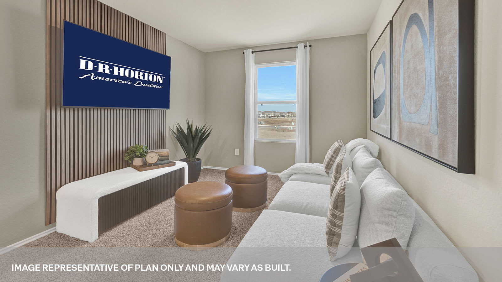 Gameroom with carpeting and one window.