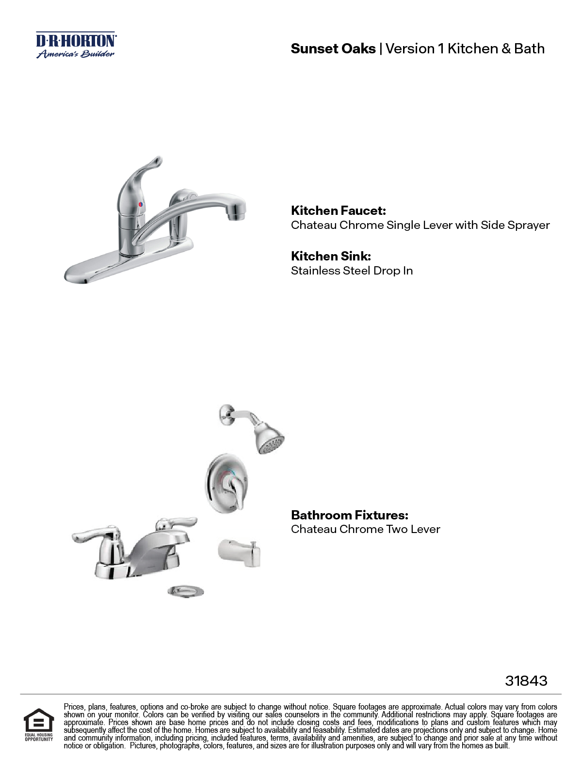 Sunset Oaks Version 1 Kitchen fixture with vegetable sprayer, undermount sink and Bathroom Fixture Two Lever