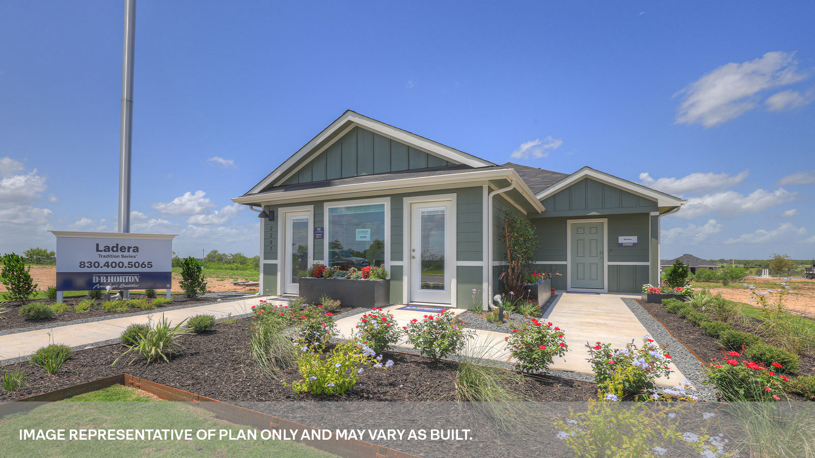 Single-story with farmhouse exteriors.