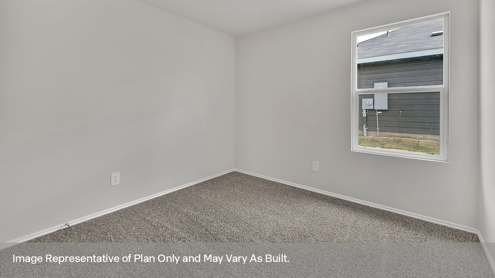 Hall bedroom with carpeting and one window.