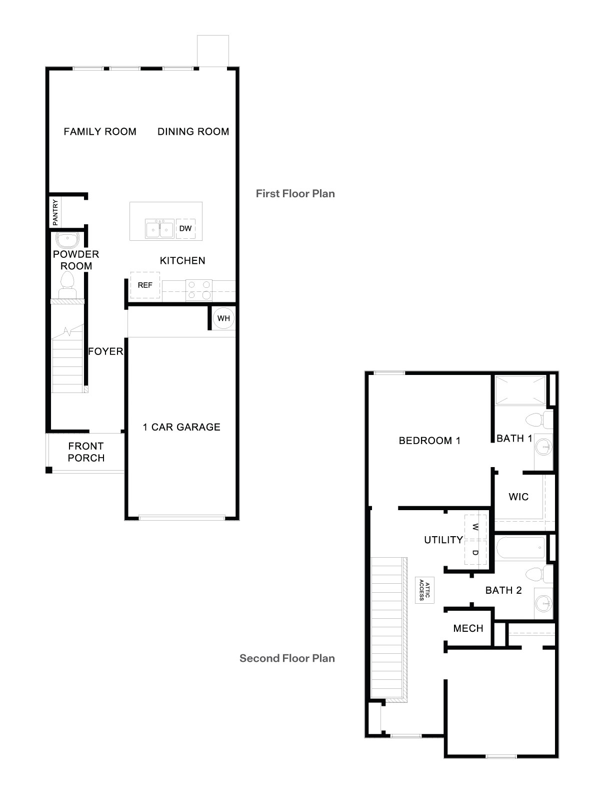 Bollinger Robin Floorplan 2 bedroom 2.5 bath Two Story