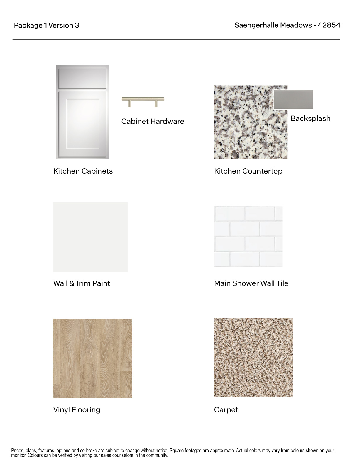 Saengerhalle Meadows Version 3 Package 1 - White cabinets, granite countertops, and vinyl flooring
